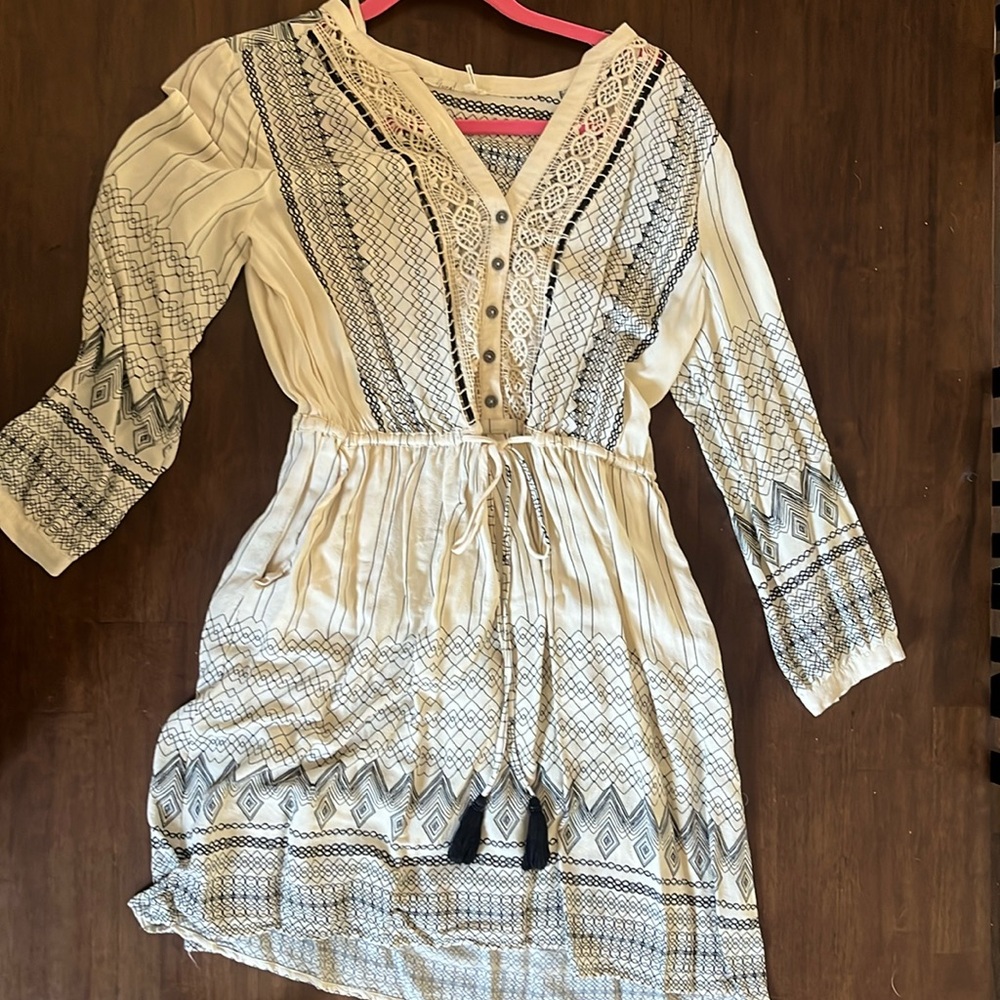 Anthropologie (Floreat) Cream and White Crochet Mini Dress, Size 10 US